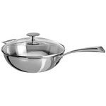 Wok 32 cm inox Casteline a poignee fixe avec couvercle Platine