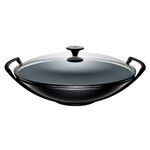 Wok 36 cm Noir Mat avec couvercle Verre