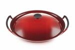 Wok en Fonte Emaillee avec Couvercle Metal Cerise 36 cm