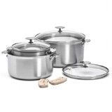 Batterie de 3 casseroles o 16 cm, 20 cm & 24 cm avec couvercles & paire danses