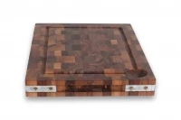 Billot a poser en bois de bout de noyer equerres laiton 35 x 45 cm