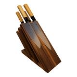 Bloc a couteaux en noyer aimante tout equipe de 4 couteaux Haiku Original