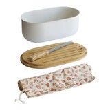 Boite a pain metal & bambou avec couvercle / planche a pain et couteau a pain