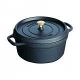 Cocotte en fonte ronde noire 34 cm avec couvercle a bouton laiton
