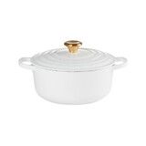 Cocotte ronde 24 cm blanc bouton dore