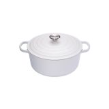 Cocotte Signature en fonte emaillee ronde 20 cm blanc Coton