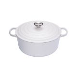 Cocotte Signature en fonte emaillee ronde 26 cm blanc Coton