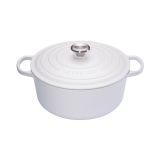Cocotte Signature en fonte emaillee ronde 28 cm blanc Coton