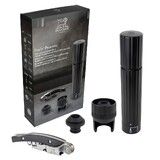 Coffret cadeaux PopnPreserve avec un tire-bouchon sommelier noir et une pompe