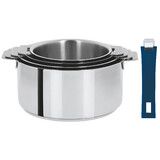 Coffret de 4 Casseroles 14 a 20 cm avec 2 Poignees Encre Bleue Mutine Amovible