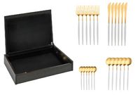 Coffret en bois noir de 24 pieces Goa en acier inoxydable brosse Gold & manche b