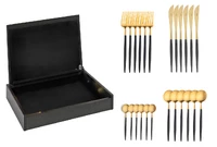 Coffret en bois noir de 24 pieces Goa en acier inoxydable brosse Gold & manche n