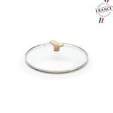Couvercle en verre bouton bois o 24 cm pour Collection acier mineral B Bois