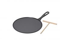 Crepiere en fonte emaillee 27 cm Noir Mat avec Rateau et Spatule a Crepes