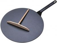 Crepiere en fonte emaillee 32 cm Noir Mat avec Rateau et Spatule a Crepes