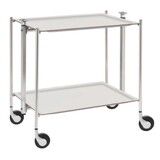 Desserte Cuisine Textable 2 plateaux, montants chromes, Acrylique Lin Blanc