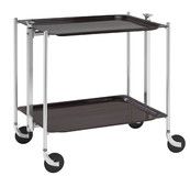 Desserte roulante et pliante 2 etages montants chromes plateaux stratifies bois