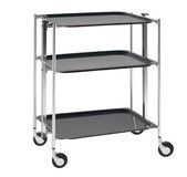 Desserte roulante et pliante 3 etages montants chromes plateaux stratifies bois