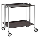 Desserte roulante et pliante 2 etages montants chromes plateaux stratifies Palissandre