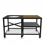 Ensemble LARGE DELUXE : Table modulaire + meuble extension (1&nbsp;plateau inox + 1 plateau acacia + 1 plateau grille)