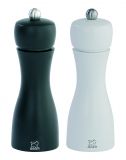 Set de 2 moulins a sel et a poivre manuels Tahiti Noir et Blanc 15 cm