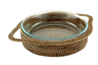 Porte-plat en rotin rond o 24 cm et plat en Pyrex