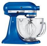 Robot KitchenAid Artisan bleu electrique avec bol en verre