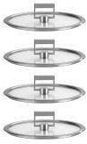 Serie de de 4 couvercles plats Strate en verre cercle inox o 14 a 20 cm avec un