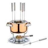Service a fondue inox & cuivre avec caquelon, rechaud & fourchettes pour 6 perso