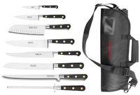 Set de 8 couteaux forges noirs rivets laiton avec mallette de 12 places