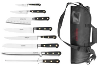 Set de 8 couteaux forges noirs rivets laiton avec mallette de 12 places