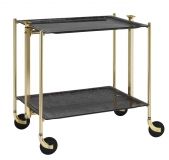 Desserte roulante et pliante 2 etages montants dores plateaux acryliques noirs