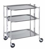 Desserte roulante et pliante 3 etages montants chromes plateaux stratifies Gris