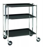 Desserte roulante et pliante 3 etages montants chromes plateaux stratifies Noirs