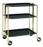 Desserte roulante et pliante 3 etages montants dores plateaux stratifies noirs
