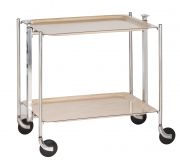 Desserte roulante, pliante 2 etages montants chromes plateaux stratifies Bouleau