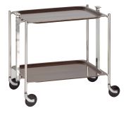 Desserte roulante et pliante 2 etages montants chromes plateaux stratifies bois