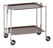 Desserte roulante et pliante 2 etages montants chromes plateaux stratifies bois