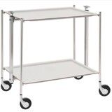 Table roulante pliante, desserte de cuisine 2 etages montants chromes plateaux stratifies Lin - Blanc - Textable