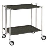 Table roulante pliante, desserte de cuisine 2 etages montants chromes plateaux stratifies Lin - Gris- Textable