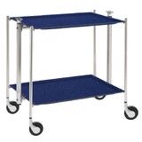 Table roulante pliante, desserte de cuisine 2 etages montants chromes plateaux stratifies Lin - Marine - Textable