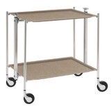 Table roulante pliante, desserte de cuisine 2 etages montants chromes plateaux stratifies Lin - Naturel - Textable