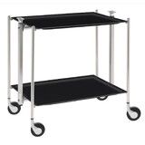 Table roulante pliante, desserte de cuisine 2 etages montants chromes plateaux stratifies Lin - Noir - Textable