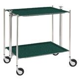 Table roulante pliante, desserte de cuisine 2 etages montants chromes plateaux stratifies Lin - Vert Emeraude - Textable
