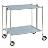 Table roulante pliante, desserte de cuisine 2 etages montants chromes plateaux stratifies Secret - Bleu Clair - Textable