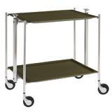 Table roulante pliante, desserte de cuisine 2 etages montants chromes plateaux stratifies Secret - Vert Olive - Textable