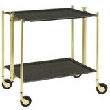 Table roulante pliante, desserte de cuisine 2 etages montants dores plateaux stratifies Lin - Gris- Textable