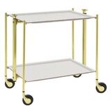 Table roulante pliante, desserte de cuisine 2 etages montants dores plateaux stratifies Lin - Blanc - Textable