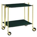 Table roulante pliante, desserte de cuisine 2 etages montants dores plateaux stratifies Secret - Emeraude - Textable