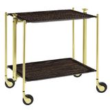 Table roulante pliante, desserte de cuisine 2 etages montants dores plateaux stratifies - Dark Oak - Textable